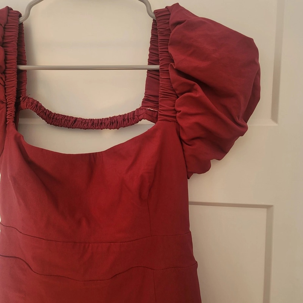 Stradivarius Burgundy Puff Sleeve Mini‎ Dress Large Open Back Y2k Summer Party